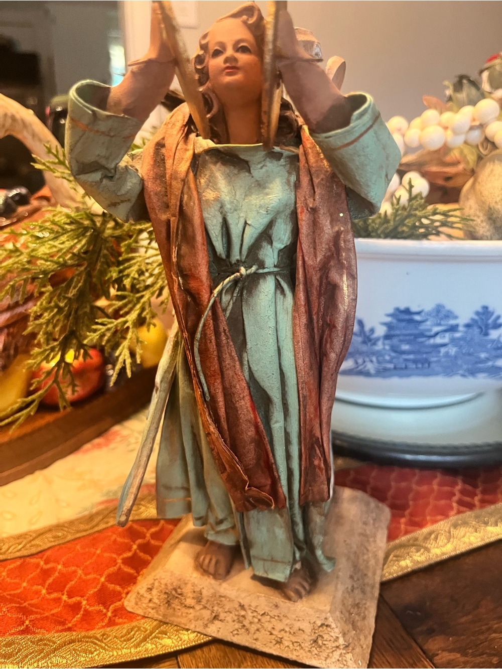 Italian Cartapesta (papier-mâché) Angel Candlestick Candle Holder Vintage